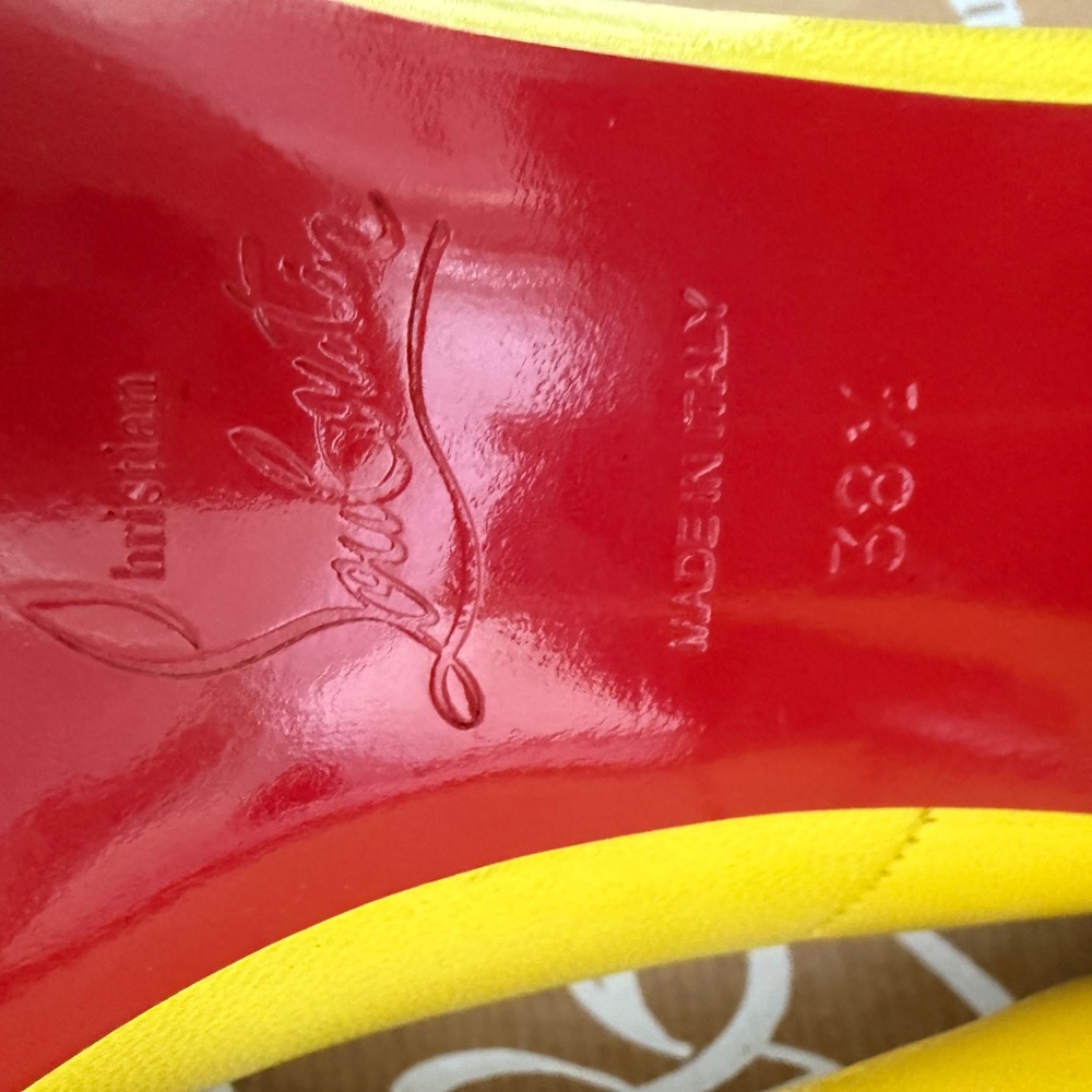 Louboutin YoYo 100 Yellow Peep toe 38.5 EUC - Picture 5 of 7